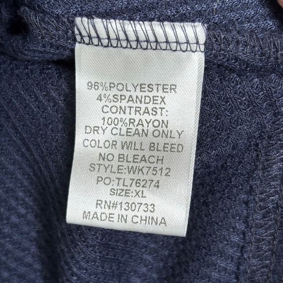 Umgee Waffle Blue Blouse Size XL Bright Floral Balloon Sleeve Navy Boho - Picture 7 of 9